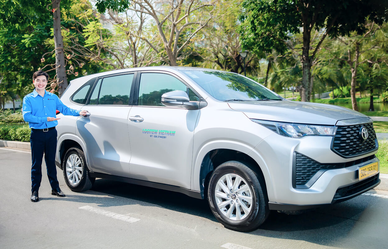 Silver car and driver